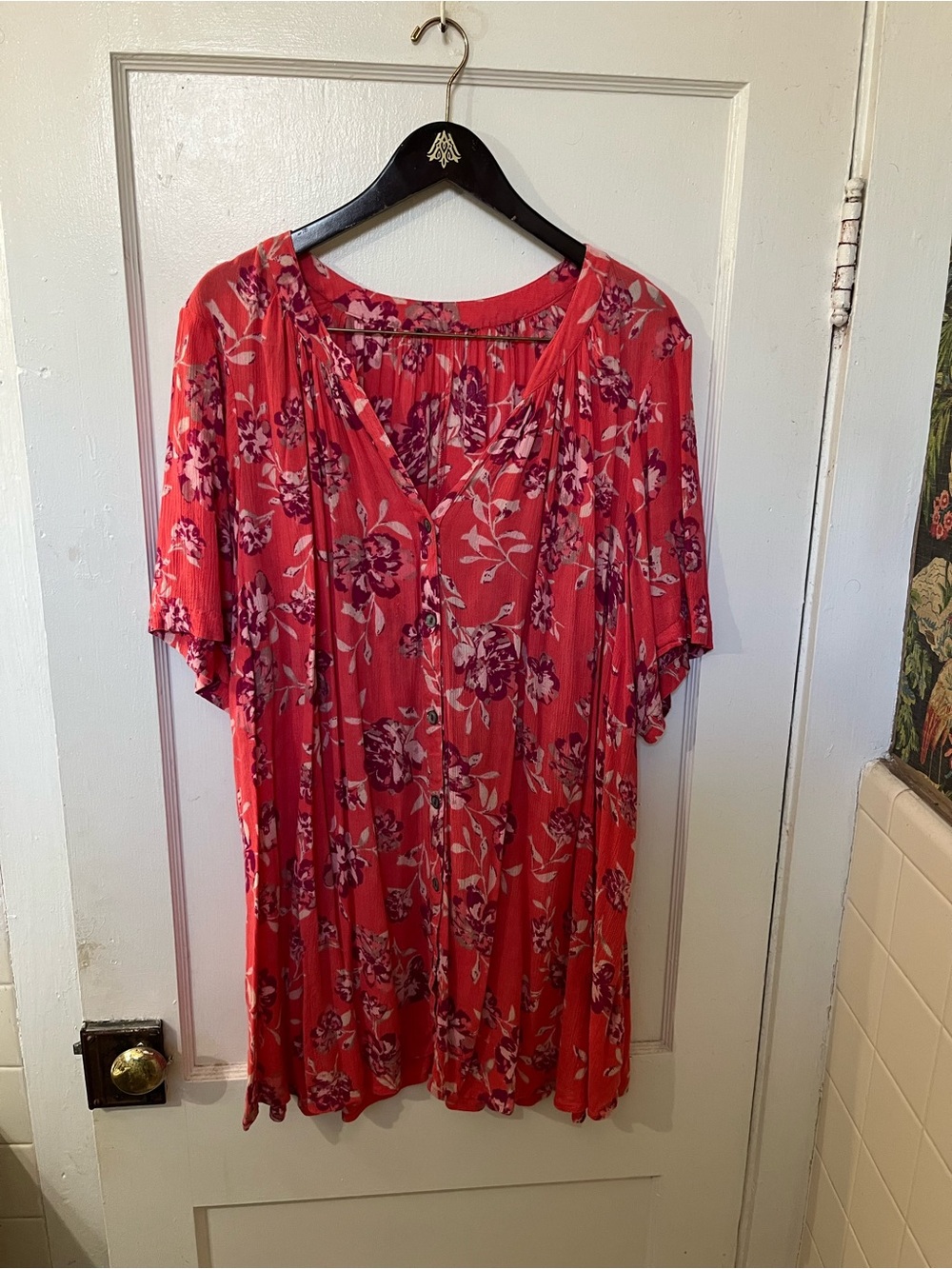 Boho Floral Midi Dress Size 24 Pink Red Purple Cottagecore EUC